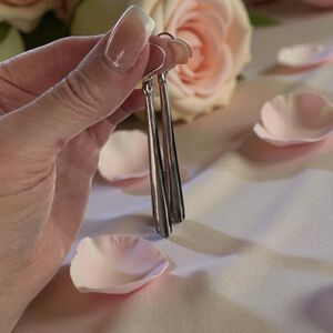 Long Tapered 925 Silver Drop Hook Earrings